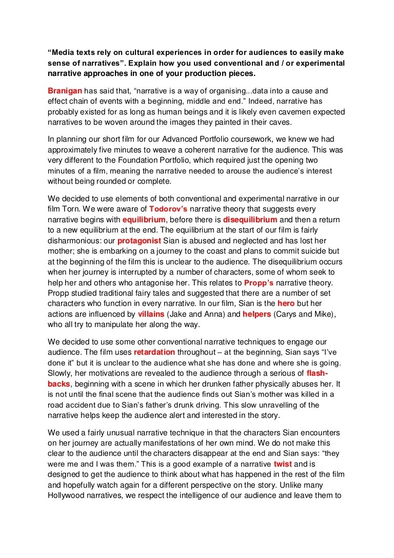 Example of applying narrative