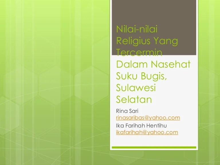 Nilainilai Religius yang Tercermin Dalam Nasehat Suku Bugis (Pappase…