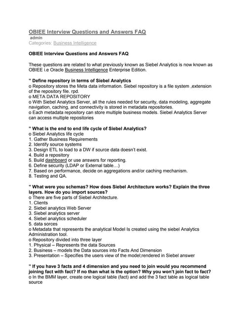 Obiee interview questions and answers faq | PDF