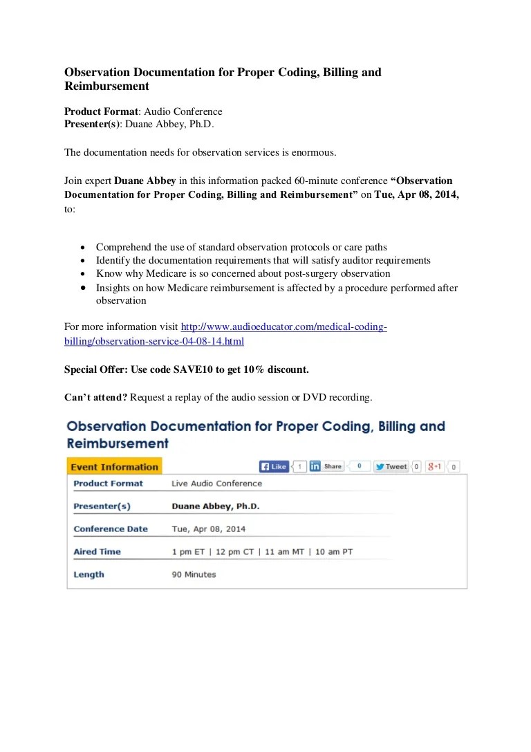 Observation Documentation for Proper Coding, Billing and Reimbursement