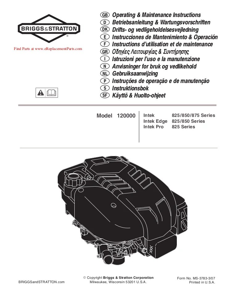 Operating maintenance instructions manual briggs and stratton