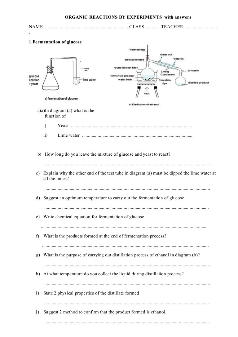 Organic reactions by experiments with answers 1