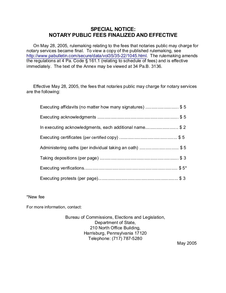 PA Notary Fees