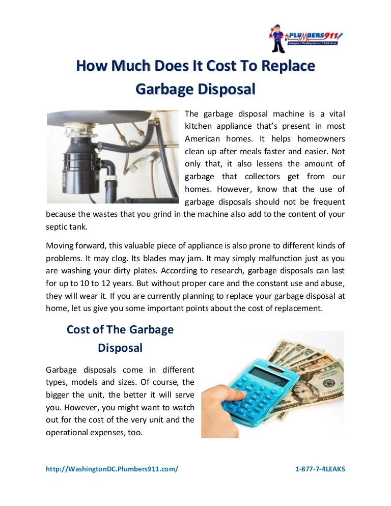 How Much Does It Cost To Replace Garbage Disposal