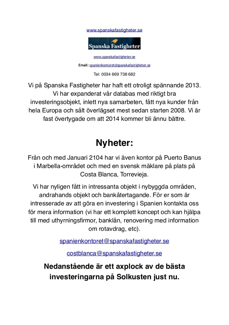 Prisvärda fastigheter i Spanien 2014