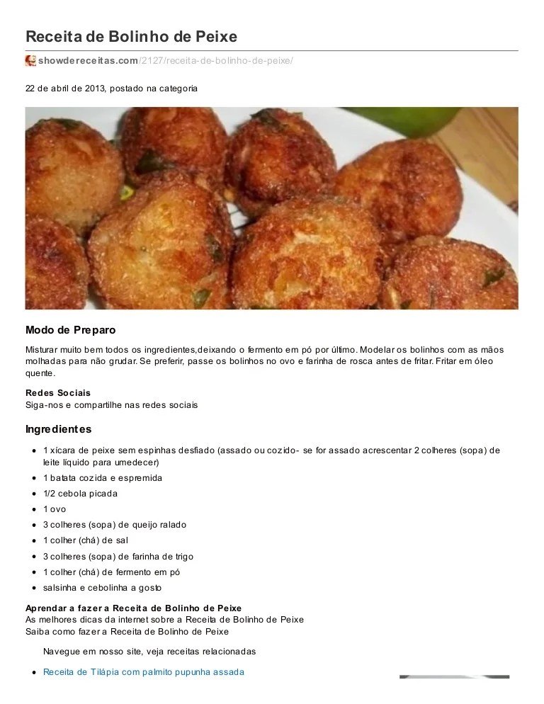Bolinho De Peixe Com Farinha De Rosca