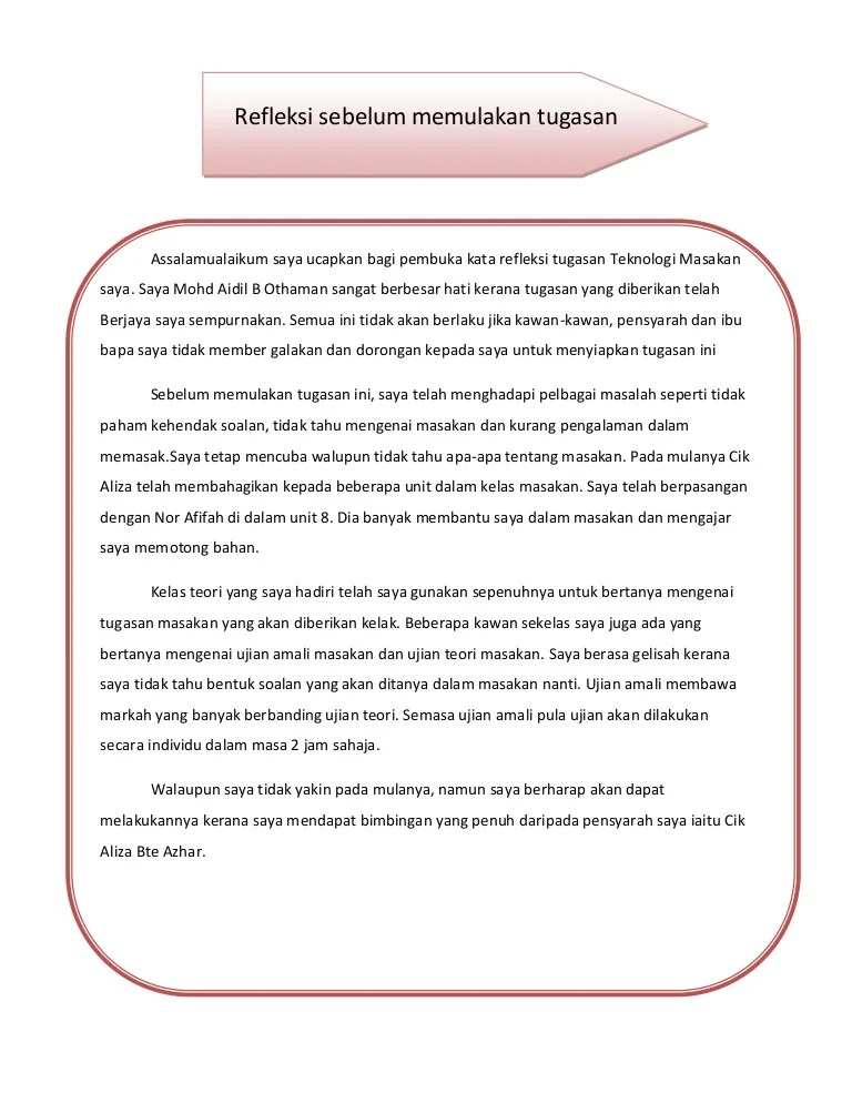 Contoh Refleksi Tugasan Pdf Refleksi Diri Usahawan / Saya telah