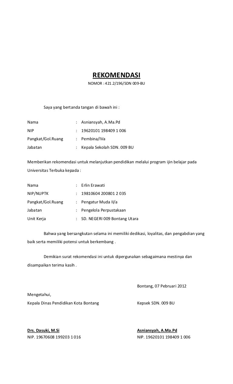 Contoh Form Surat Rekomendasi Contoh Surat Terbaru