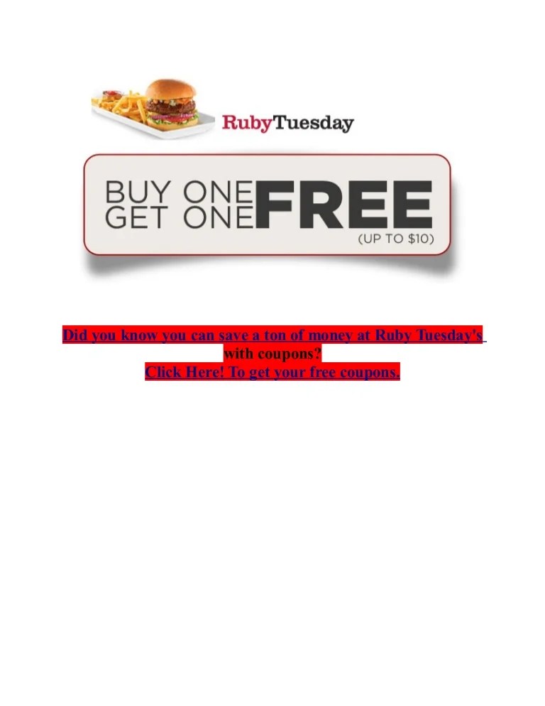 Ruby Tuesdays coupons September 2012
