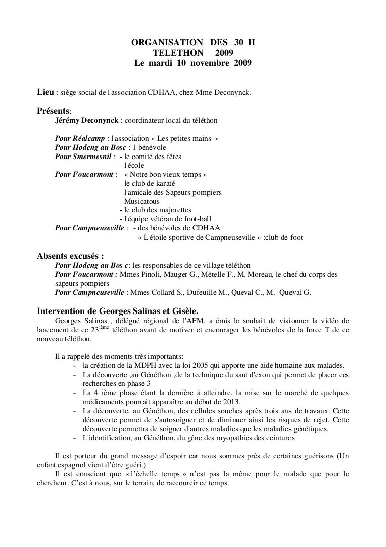 Compte rendu réunion Telethon 10 11 09