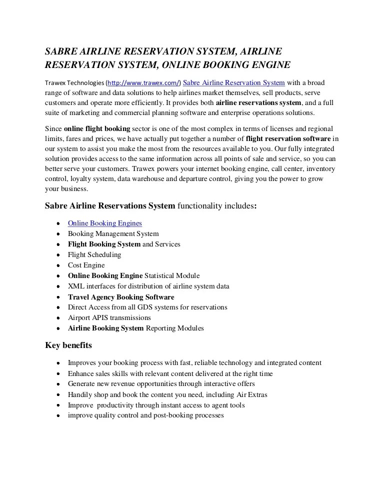 Sabre Airline Reservation System, Airline Reservation System, Online