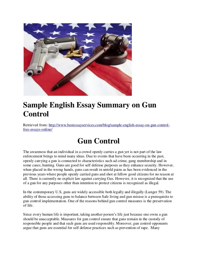 Sample English Essay Summary on Gun Control