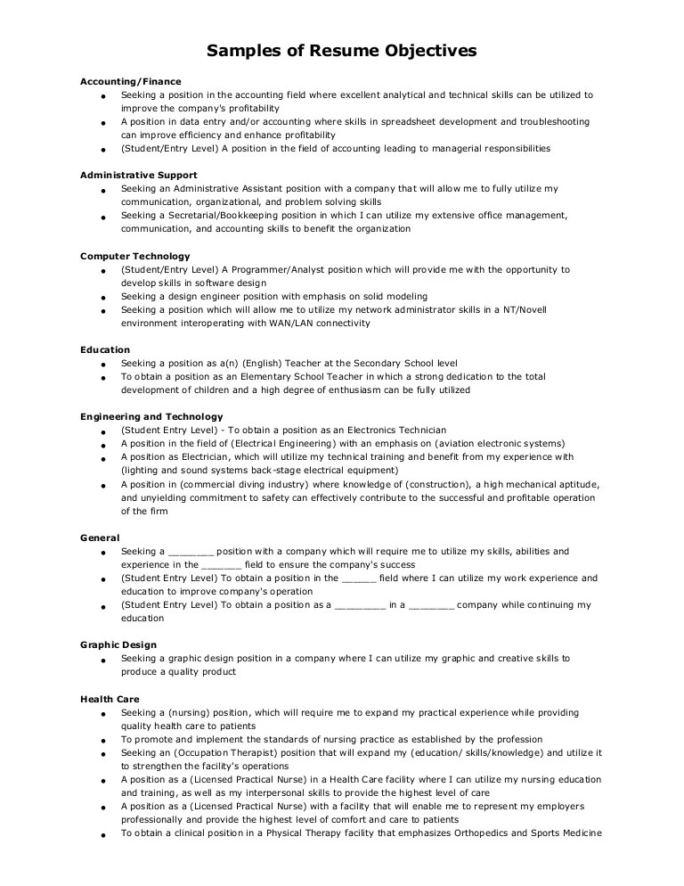 Objective Resume Examples Accounting - Samples of-resume-objectives