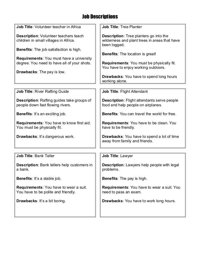 job description cards