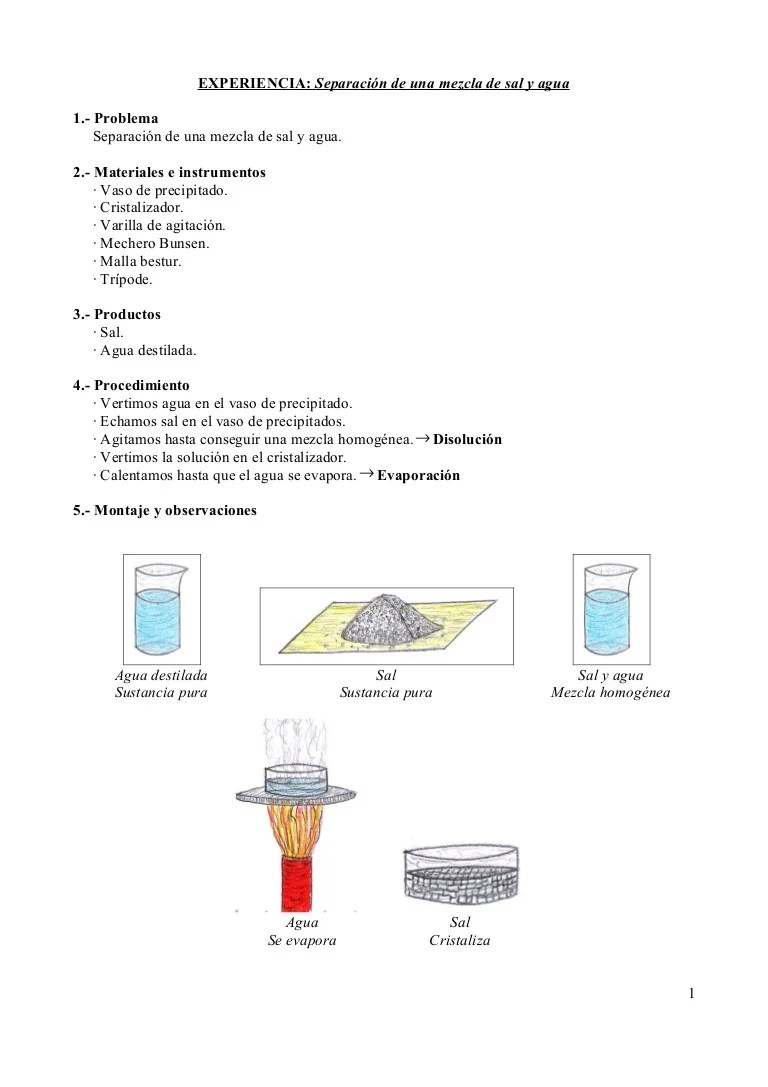 SeparaciÃ³n de una mezcla de sal y agua