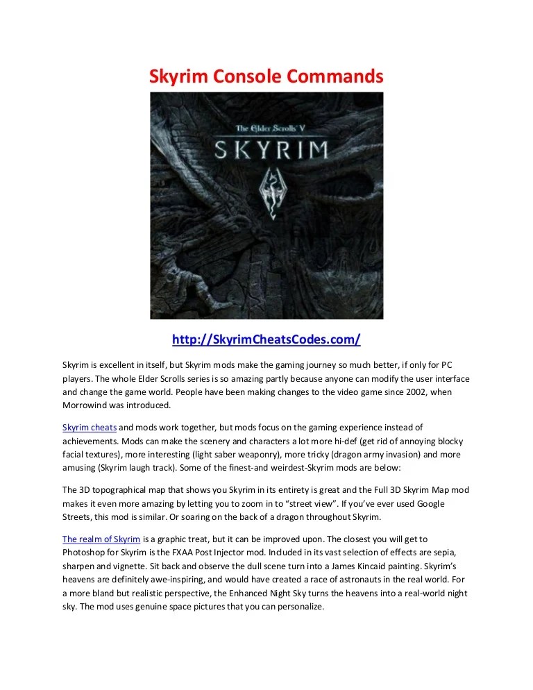 Skyrim console commands