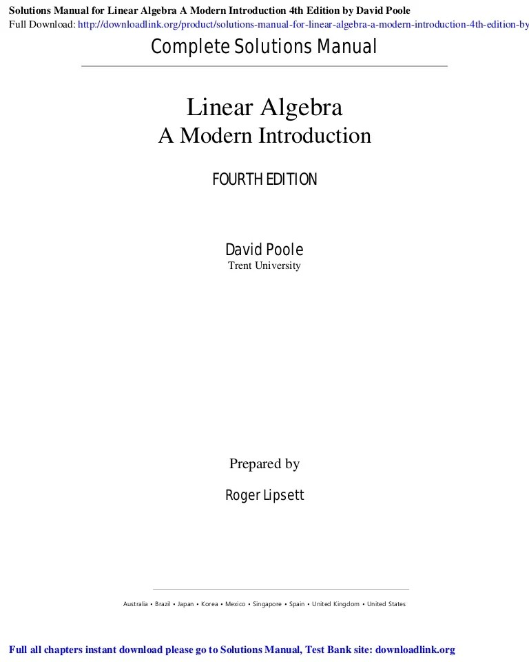 Solutions Manual for Linear Algebra A Modern Introduction 4th Edition…