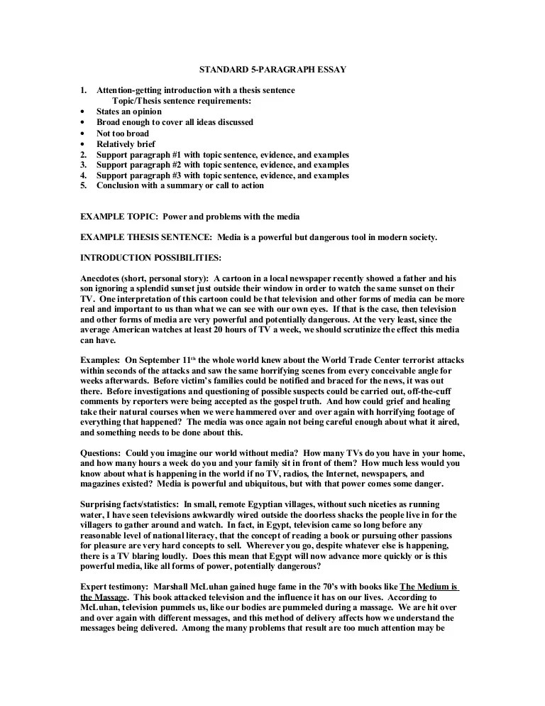 Standard 5 paragraph essay