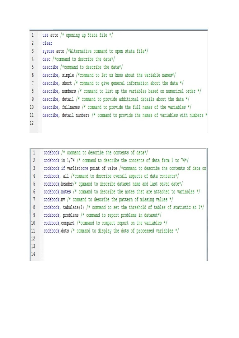 Selected portion of Stata commands