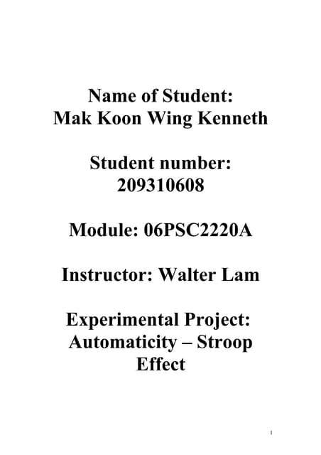 Science Fair - Stroop Effect | PPT