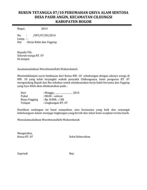 Surat Undangan Kerja Bakti