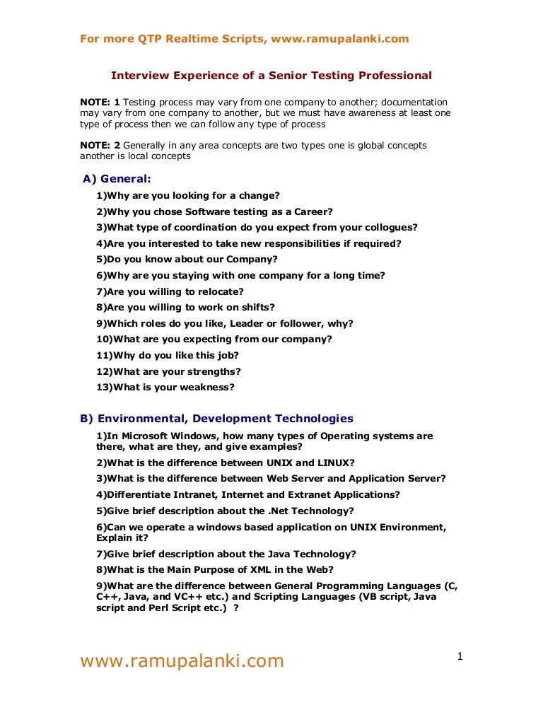 Testing interview questions