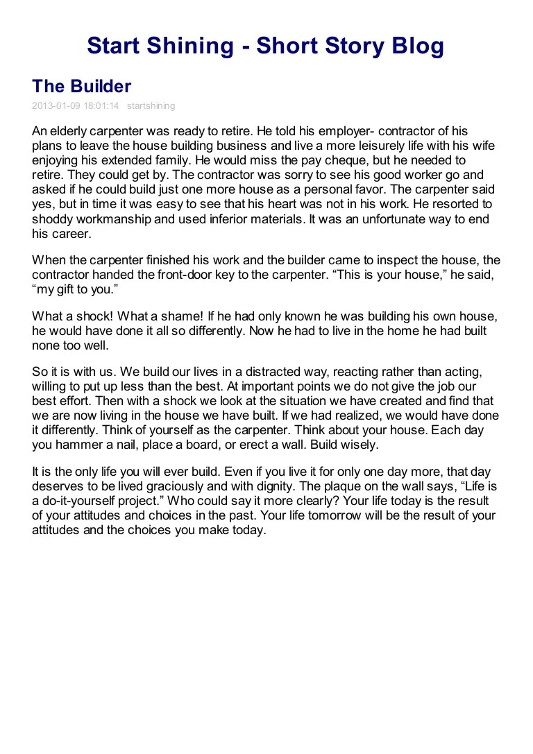 The builder start shining short story blog
