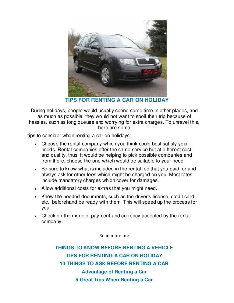 Tips for renting a car on holiday