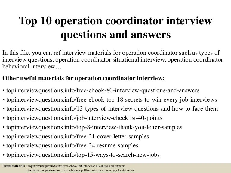 Top 10 operation coordinator interview questions and answers