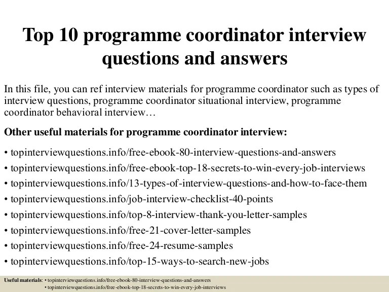 Top 10 programme coordinator interview questions and answers