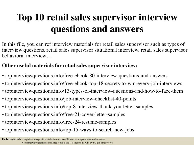 Top 10 retail sales supervisor interview questions and answers