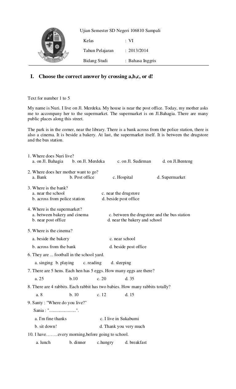 Soal Try Out Bahasa Inggris Kelas 6 Sd 2014 Revisi Id