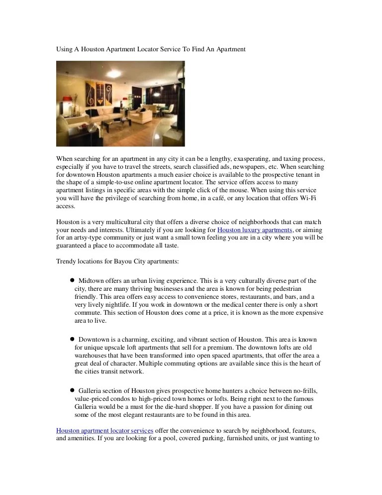 Using A Houston Apartment Locator Service To Find An Apartment