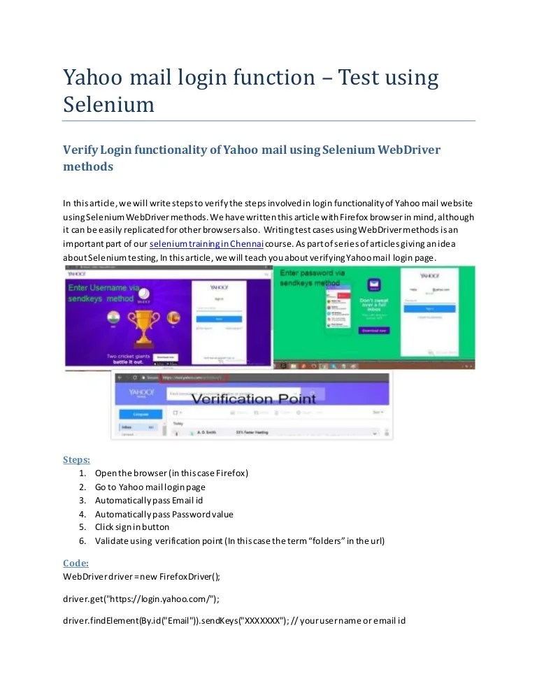 Verify Login functionality of Yahoo mail using Selenium WebDriver met…