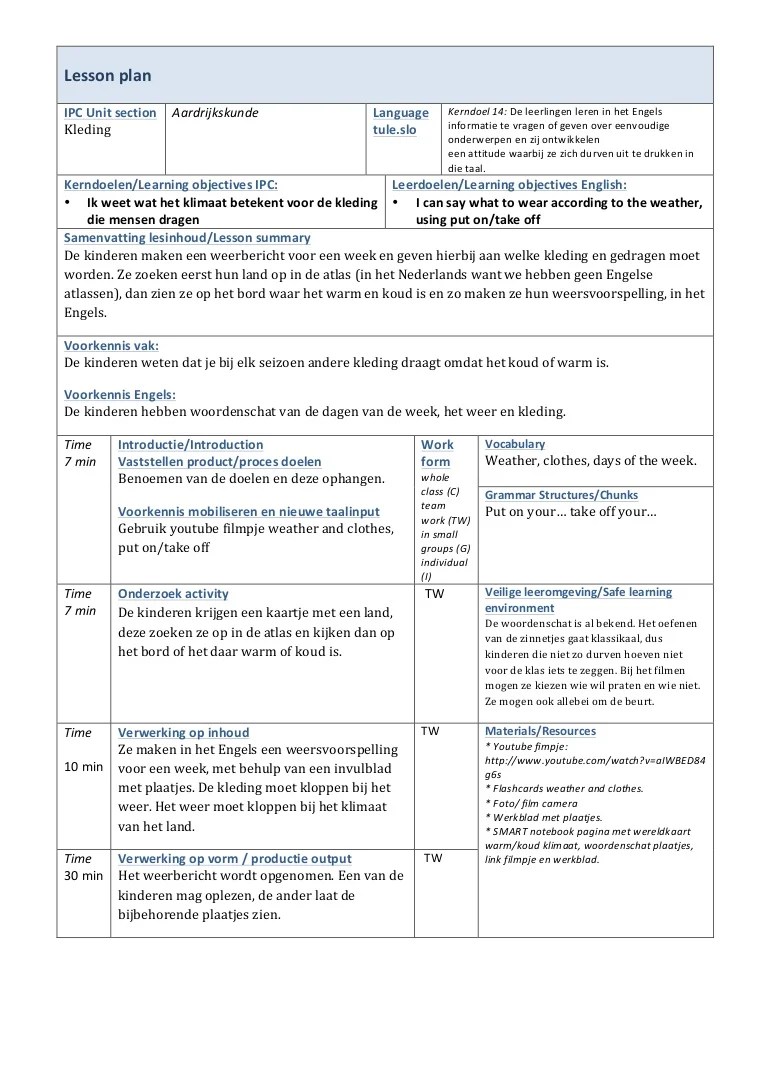 Weather and clothes lesson plan 1