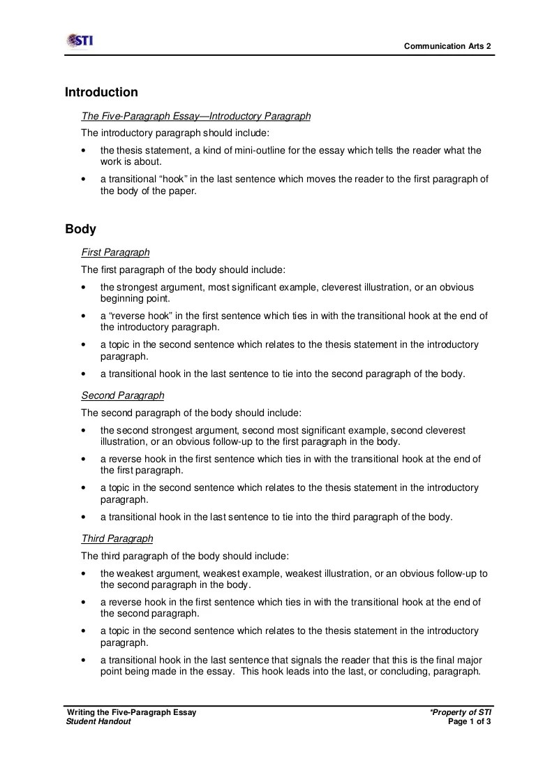 writing the fiveparagraph essay (s.handout)
