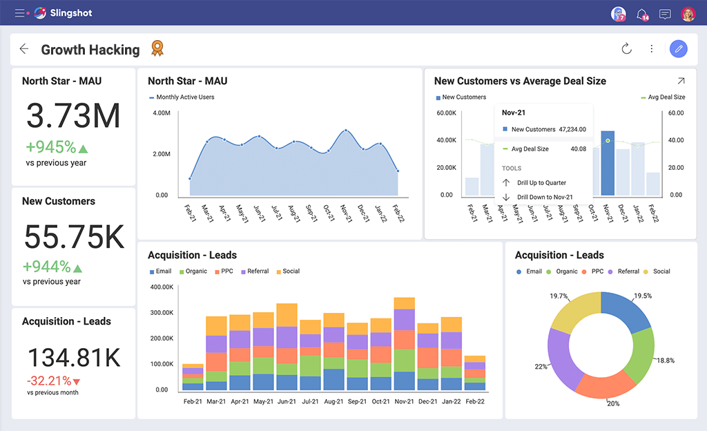 SaaS Dashboard Examples, Metrics & KPIs Slingshot App