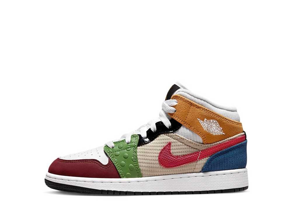 Nike GS Air Jordan 1 Mid SE "White/Gym RedBlackPearl WhiteFrench