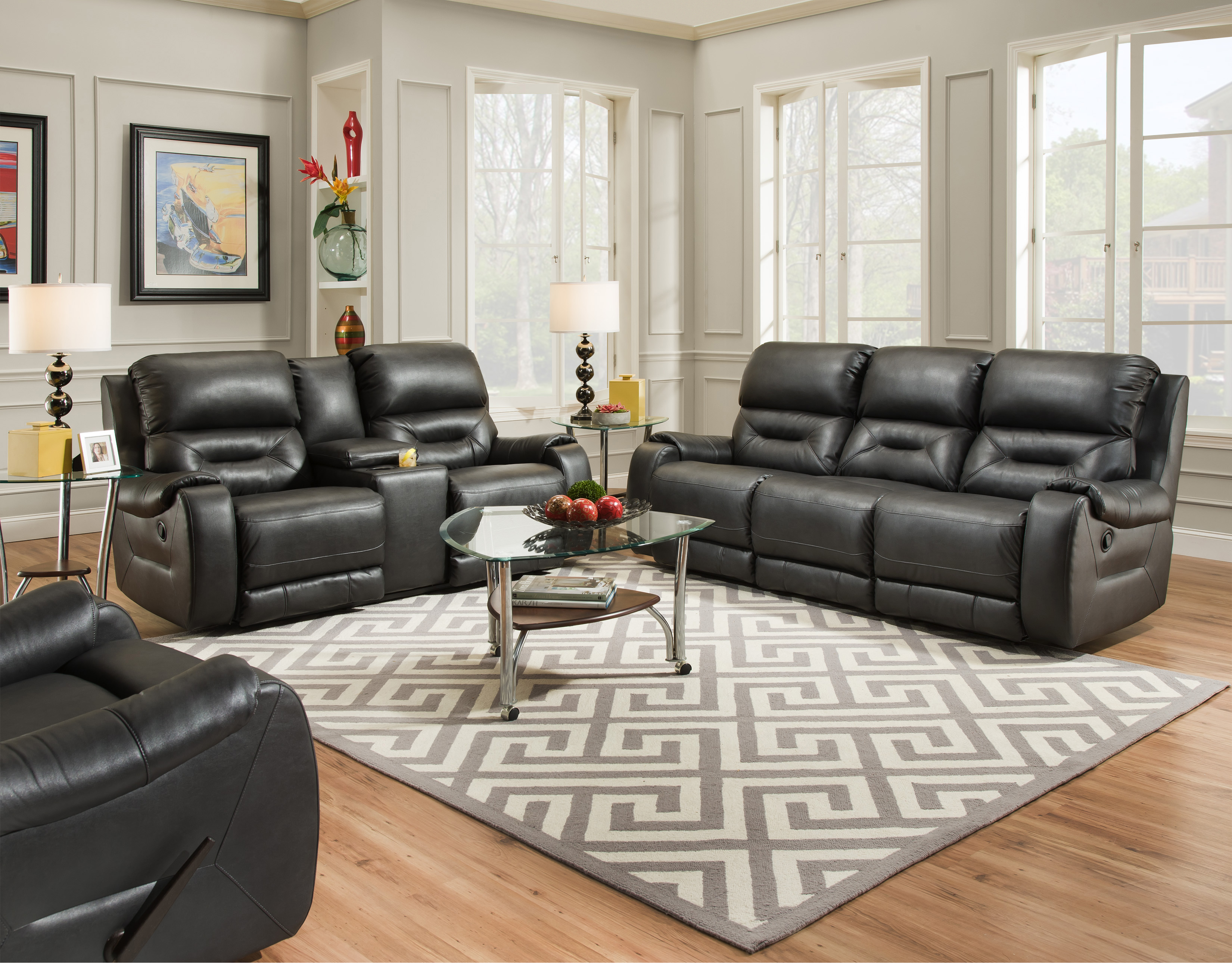 Gallery Furniture Leather Reclining Sofa Baci Living Room