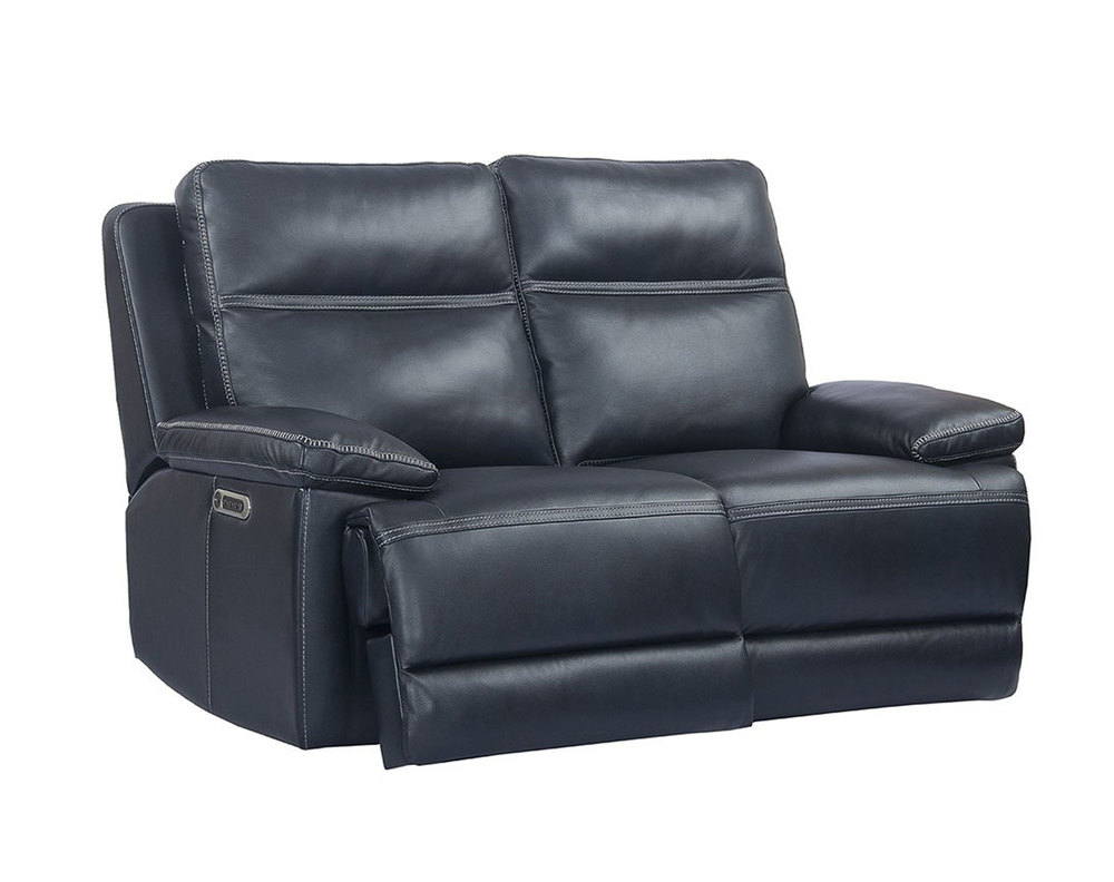 Paxton Navy Leather Power Headrest Power Sofas and Sectionals
