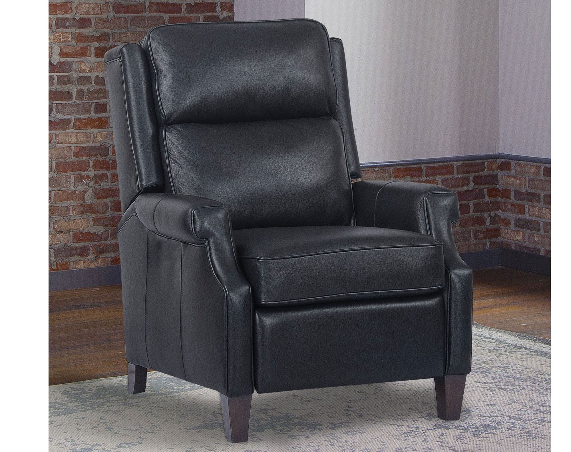 Dixon Navy Leather Pushback High Leg Recliner Sofas and Sectionals
