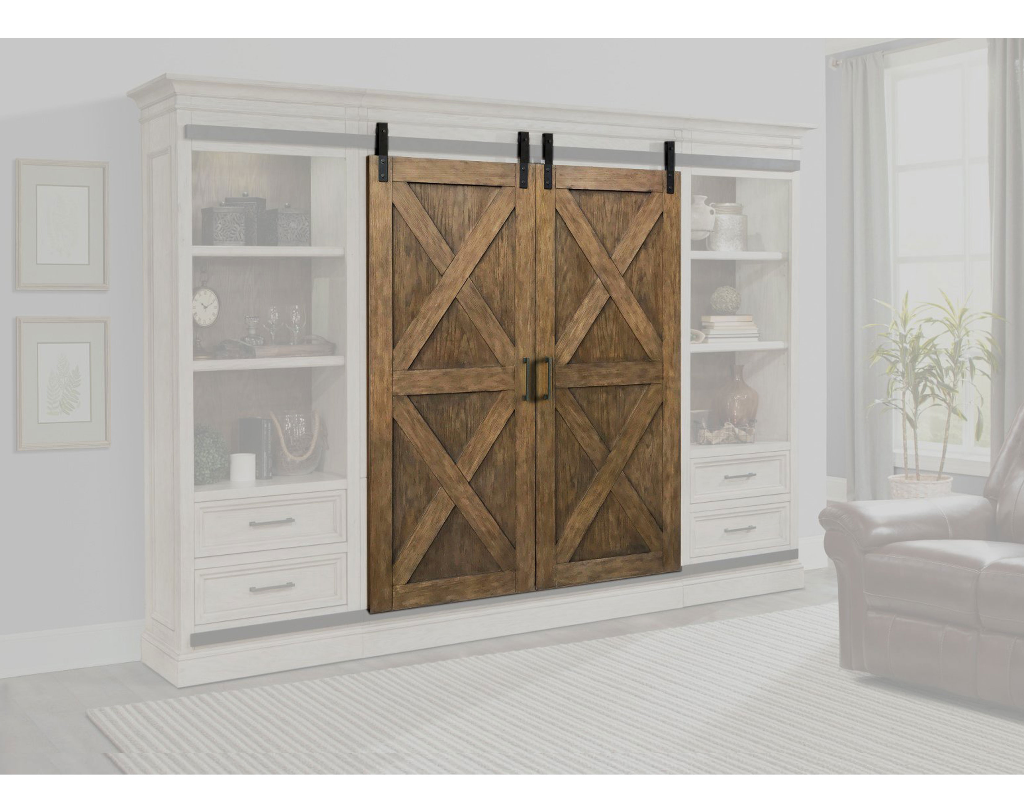 Savannah 5 Piece Sliding X Barn Door Entertainment Wall Unit Wall