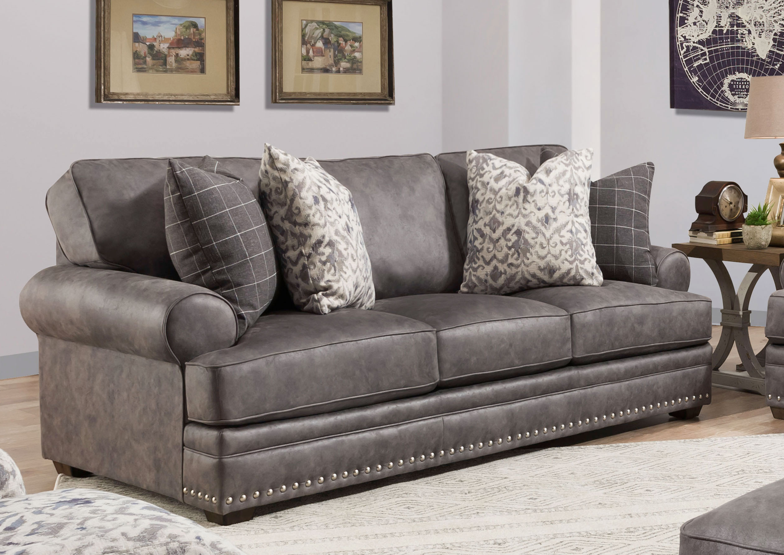 Microfiber Sofas With Nailhead Trim Baci Living Room