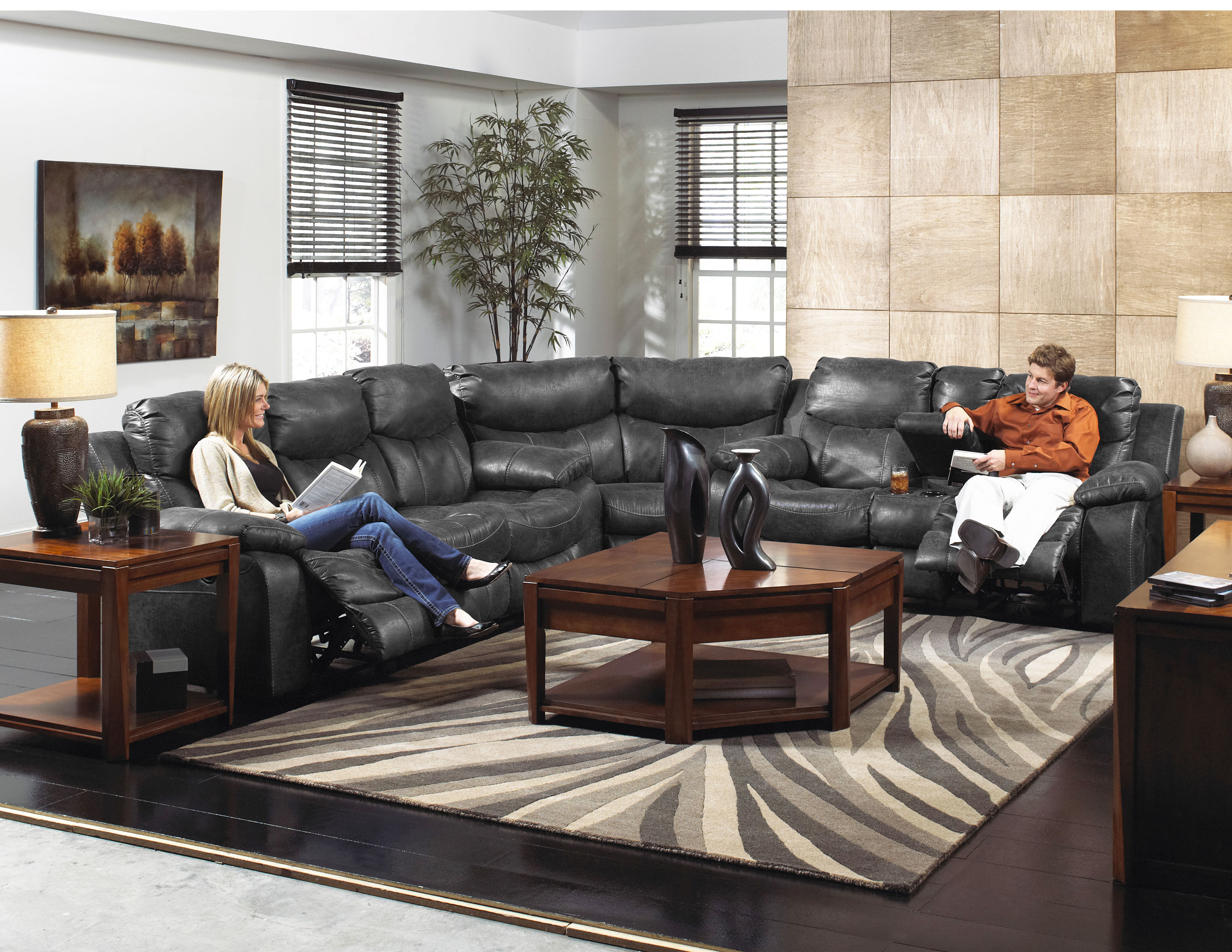Black Bonded Leather Sectional Sofa With Single Recliner Baci Living Room