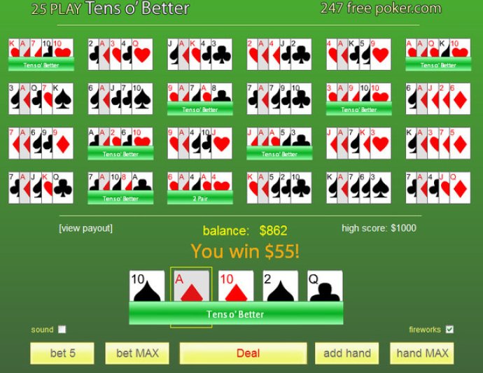 Free Poker 10's or Better 25Play Download & Review