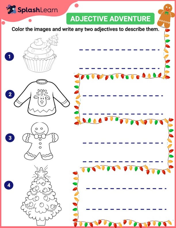 The Merry Adjectives of Christmas ELA Worksheets SplashLearn