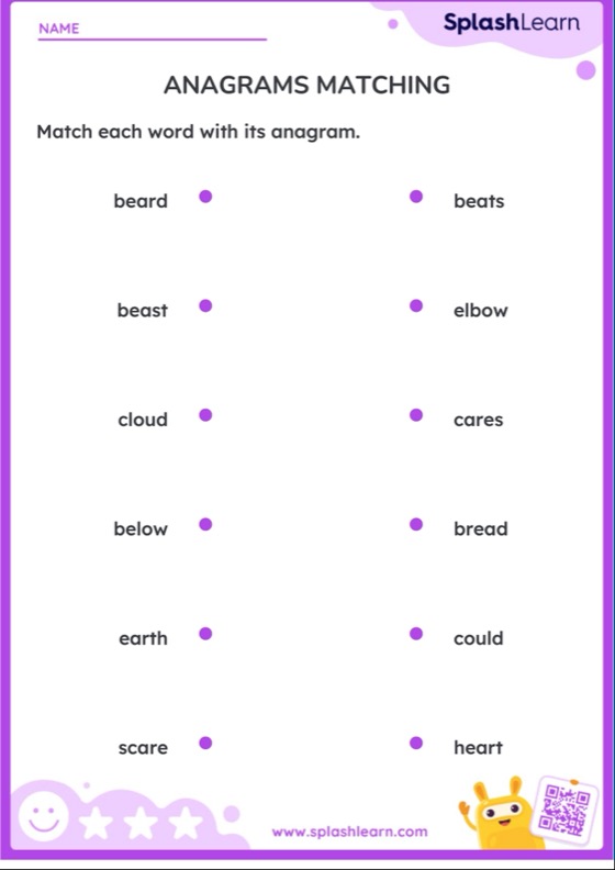 Anagrams Matching — Printable ELA Worksheet
