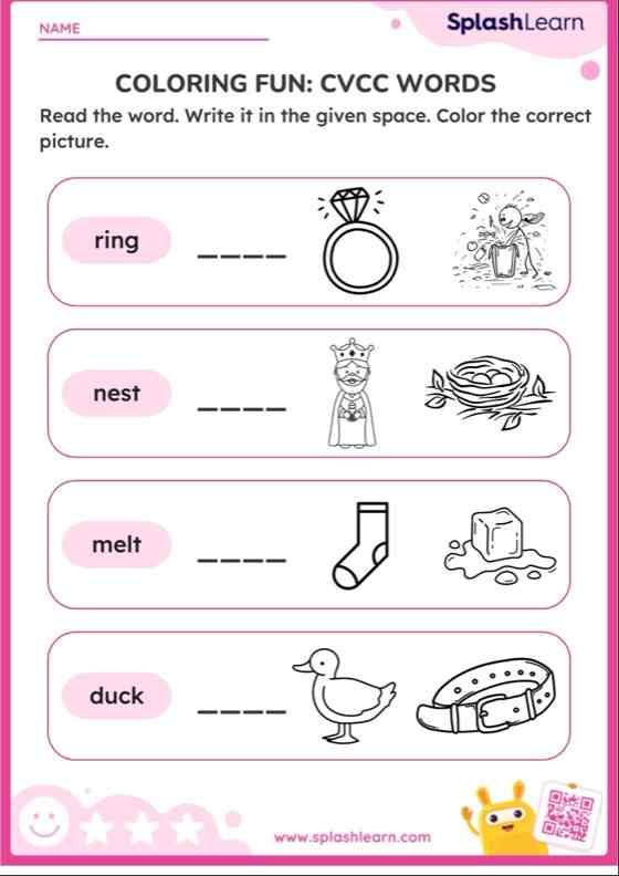Coloring Fun: CVCC Words — Printable ELA Worksheet