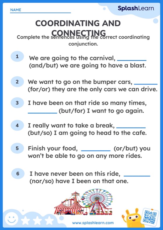 Conjunctions Coordinating And Connecting — Printable ELA Worksheet