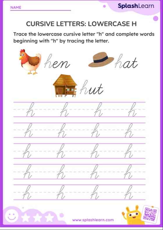 Cursive Letters: Lowercase H - ELA Worksheets - SplashLearn